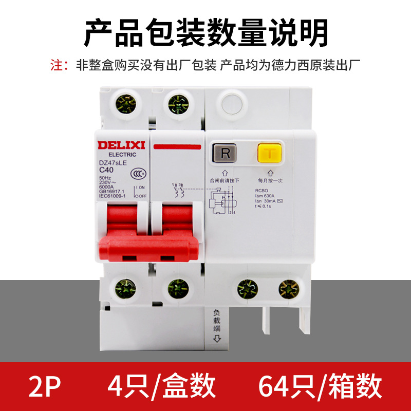 Delixi air switch DZ47SLE leakage protector 2P air switch 63A leakage protection air switch household 32A