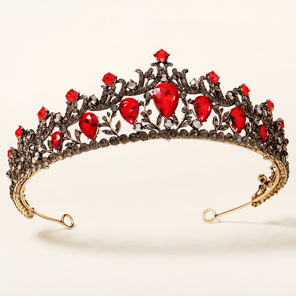 New Style Retro Wedding Alloy Crown Hair Accessories Red Rhinestone Bridal Crown display picture 4