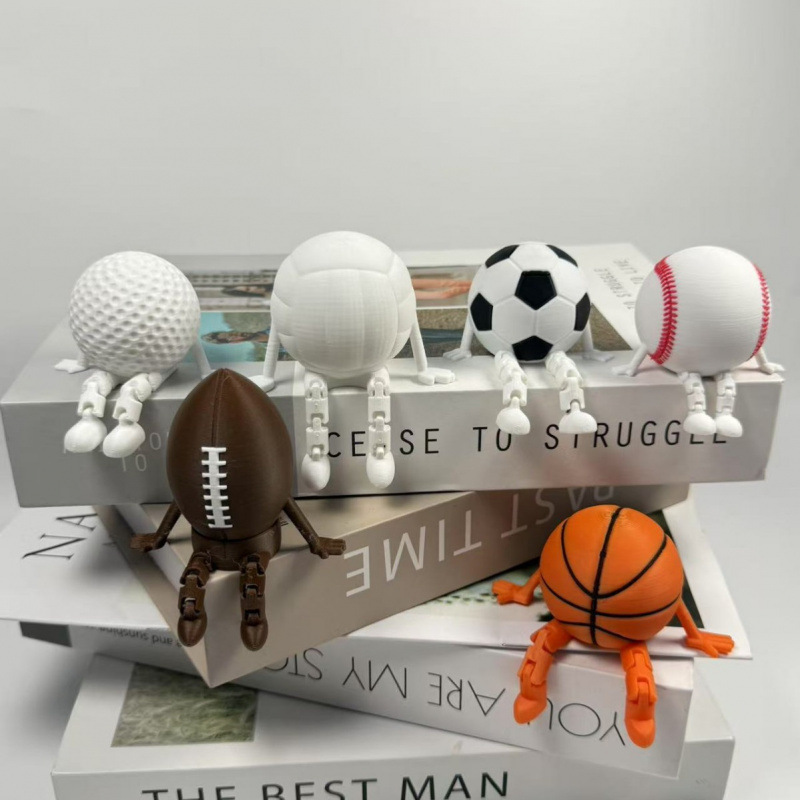 6-Ball Football, Basketball, Rugby, Golf, Baseball, Volleyball Sitting Figures Creative Scene Illustration