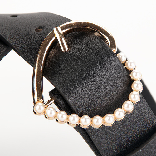 Women's new belt, sweet inlaid with pearl heart buckle dress decorative belt, cute student jeans belt