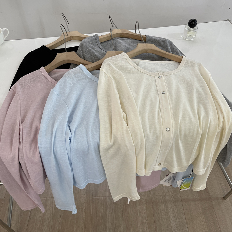 Tencel Linen Single-Breasted Long-Sleeved Sun Protection Cardigan Blouse Loose Petite Short Top Jacket Women's Thin Summer Tencel Linen Single-Breasted Long-Sleeved Sun Protection Cardigan Blouse Loose Petite Short Top Jacket Women's Thin Summer