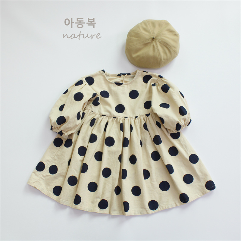 New Girls' Dresses, Autum Kidsren's Skirts, Category A, K-Style, Ins Style Cotton and Linen Polka Dot Princess Skirts, Outer Wear Dropshipping
