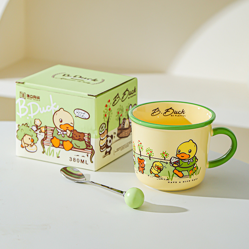 Genuine B.DUCK Little Yellow Duck Taza de cerámica de marca compartida Taza de agua de dibujos animados de red roja Taza linda taza de leche de desayuno