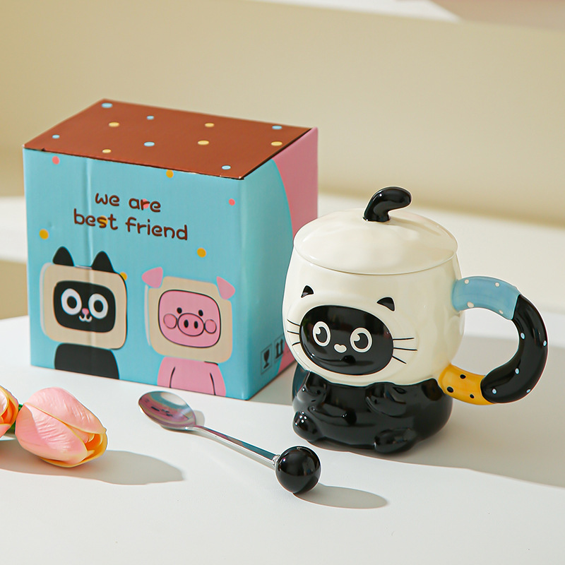 Caricatura encantadora cerimía cerámica con tapa para dar a la chica cumpleaños amiga práctica acompañante caja de regalo