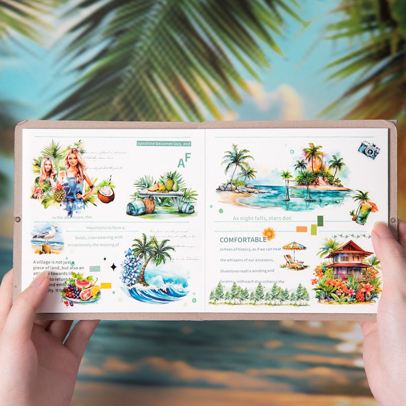 Hermoso día, cinta troquelada, paisaje tropical, estudiante de alto valor, tienda de mano femenina, decoración, paisajismo, collage