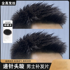 カツラの男性のショートヘアは本物の髪で薄っぺらな男性のカツラの毛寸の頭の上で髪を補います。