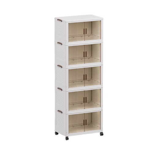Multi-layer storage cabinet, no assembly required, home bedroom storage cabinet, movable, foldable, double door plastic storage cabinet
