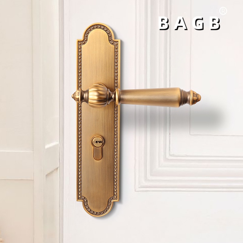 Cerradura de puerta Cerradura integrada Cerradura de puerta de dormitorio Manija de puerta interior Silencioso imán retro nuevo estilo chino americano francés amarillo bronce
