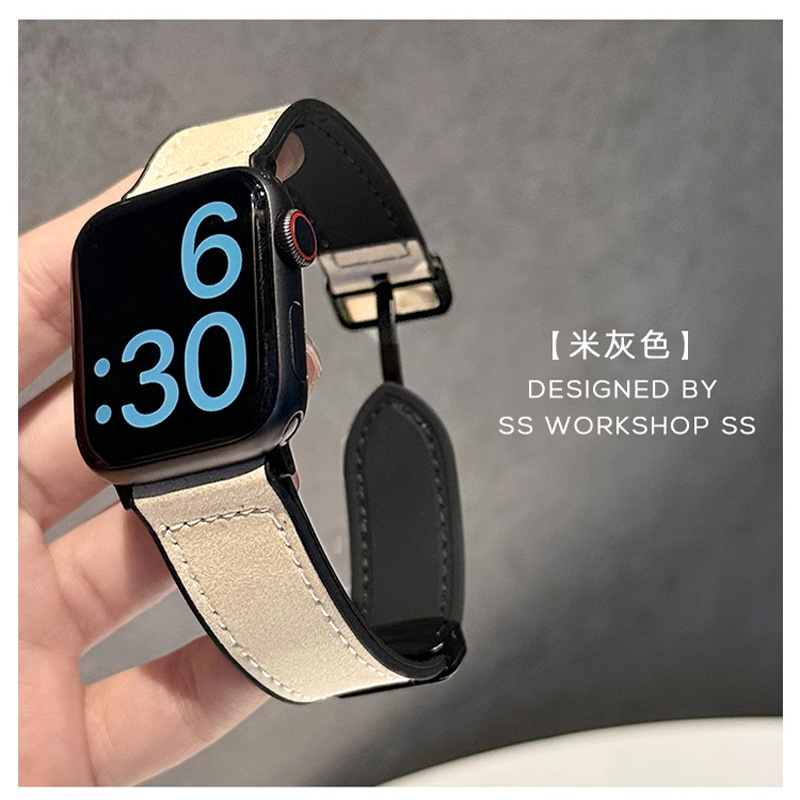 新款适用苹果apple watch表带真皮磁吸硅胶底高级感iwatch表带女