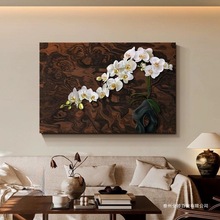 壁画花卉沙发背景墙挂画客厅装饰画横版古风法式复古中蝴蝶兰艺术