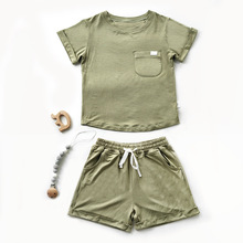竹纤维婴儿衣服夏季t恤宝宝套装纯色短袖童装跨境外贸