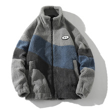 跨境欧美2025新款男装亚马逊羊羔毛夹克时尚立领长袖拉链拼色外套