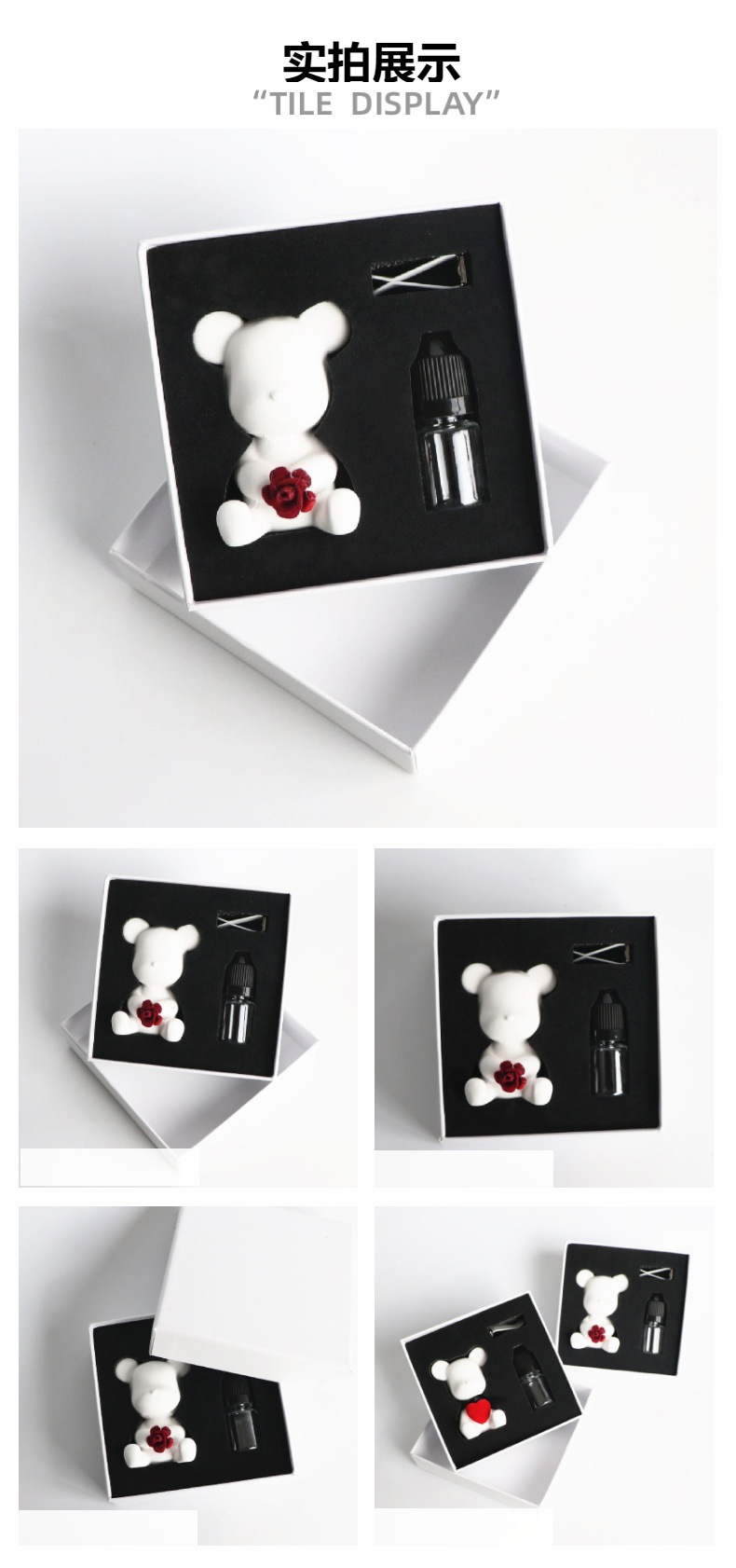 Hot-Selling Export Product: Little Bear Red Flower Women's Car Perfume Aroma Diffuser Gypsum Car Air Vent Clip for Interior