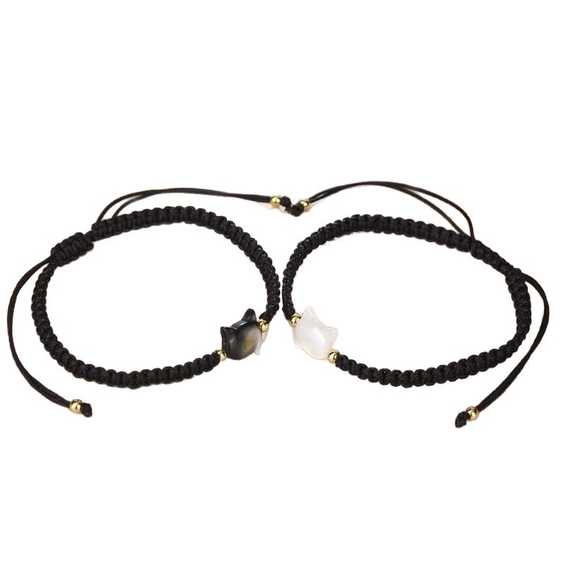 Xiaohongshu's Popular Black Cat and White Cat Bracelet, Exquisite Handmade Niche Braided Couple Bracelet, Versatile 5