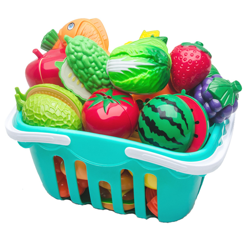 Juego de cocina de juguete para niños con carrito de compras, verduras y herramientas para cortar frutas, para niñas y niños.
