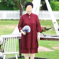 Платье Cheongsam для женщин среднего и пожилого возраста, платье больших размеров для полных мам, свадебное платье для свекрови, скрывающее живот, подходит для миниатюрных женщин, повседневная одежда.