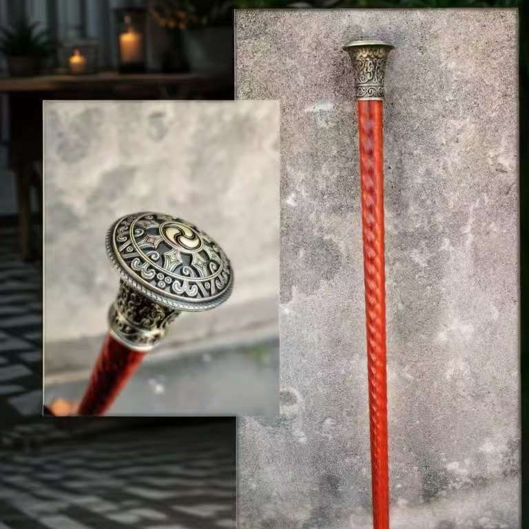 Civilized Cane with Integrated Carving, Natural Wood Color, Solid Material, Non-Slip Walking Stick, Fashionable Classic Gentleman's Cane, Unpainted