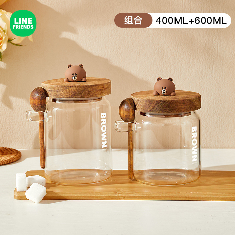LINE FRIENDS高ホウケイ酸ガラス缶蓋付き収納缶茶葉収納缶コーヒー豆ガラス密封缶|undefined