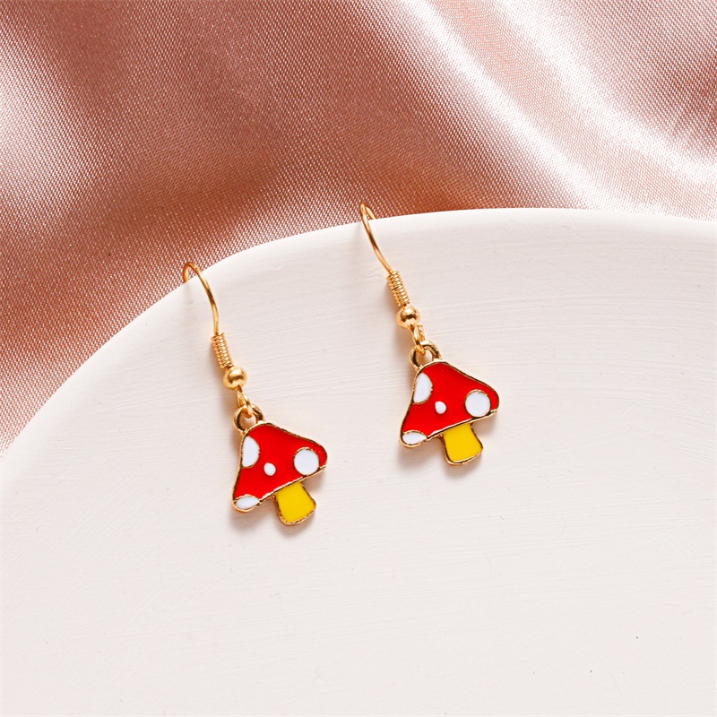 Europe And America Creative Fun Mushroom Earrings For Women Ins Style Cute Colorful Oil Necklace Small Mushroom Earrings Earrings Popular Sale display picture 5