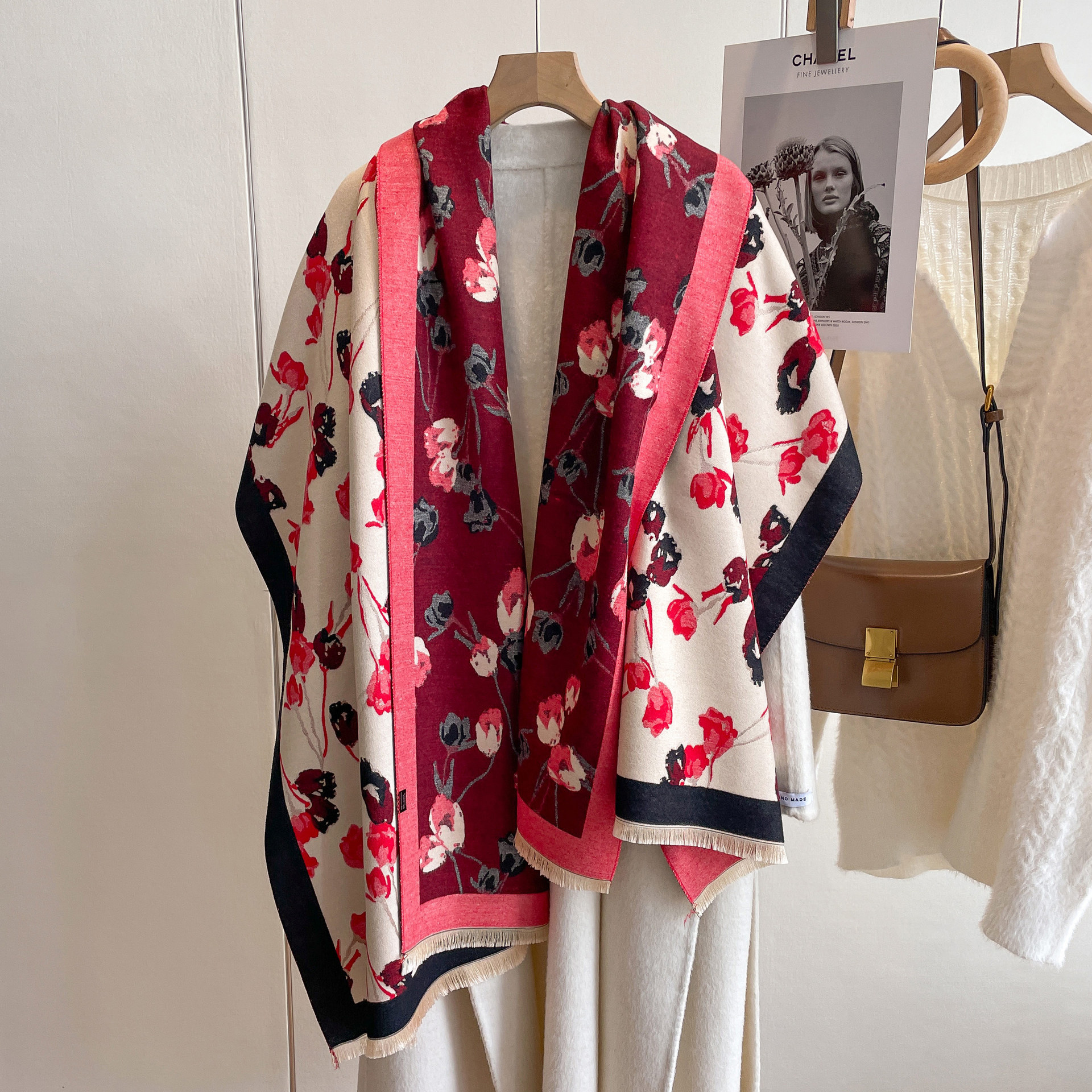 2023 nuevo clásico rosa estilo coreano versátil estudiante bufanda de cachemira engrosada de las mujeres habitación con aire acondicionado bufanda caliente