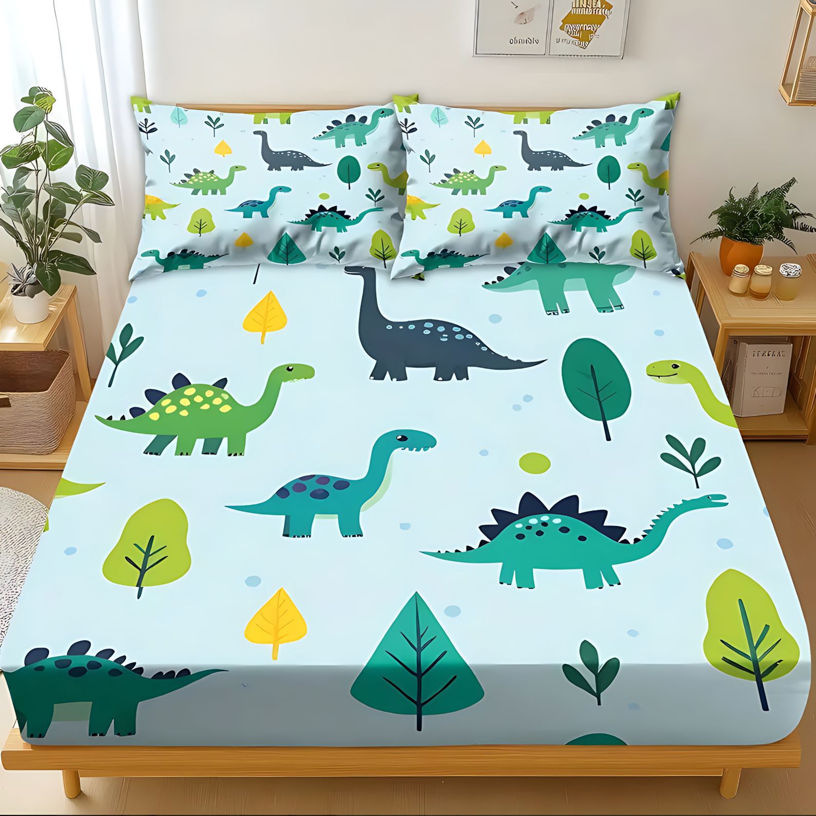 Temas de dibujos animados TEMU / JIT pequeños dinosaurios patrón de visita a casa transfronteriza de alta definición impresión digital kit de cama笠