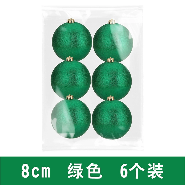 8cm green glitter balls 6 pack