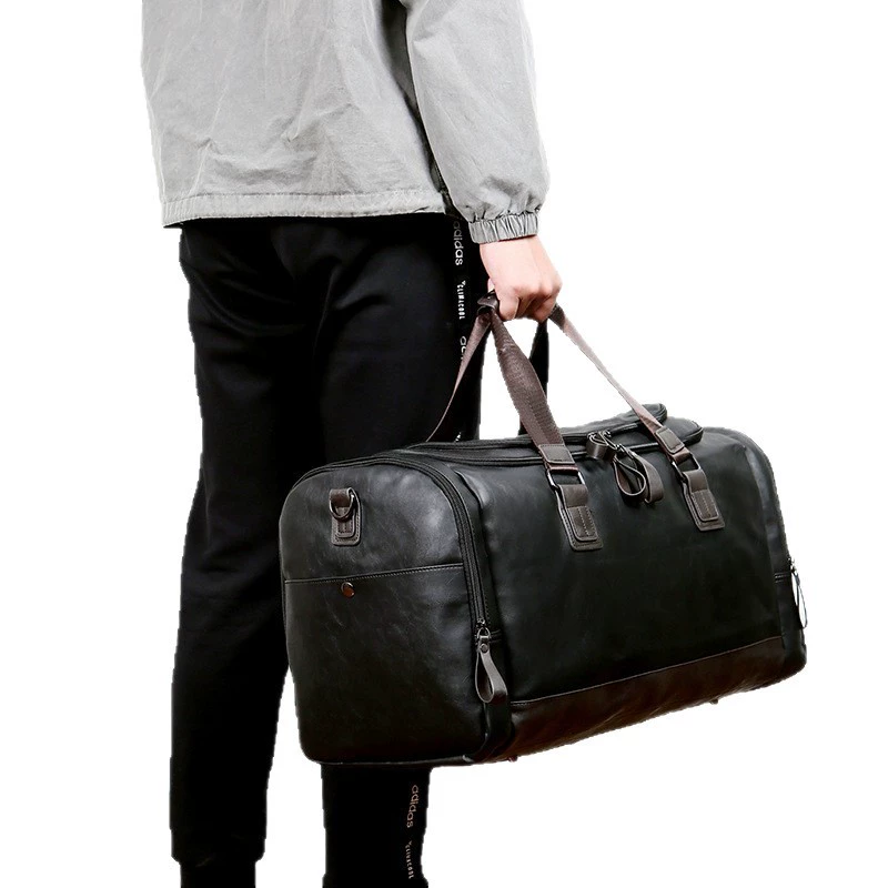 Men's polyurethane capacious travel bag, backpack, luggage one-shoulder bag, genuine leather, Korean style