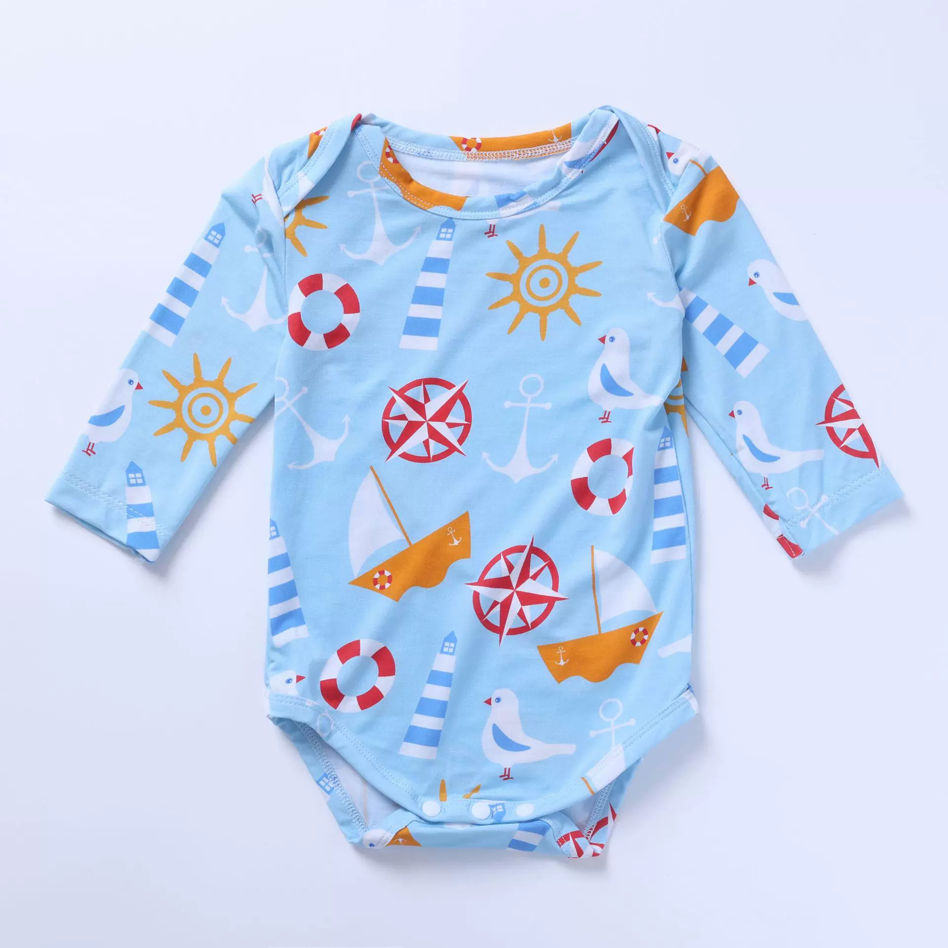 新生儿夏季薄款爬服天丝信封领连体衣定制裆部多摁扣方便换尿布