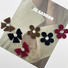 复古植绒花朵合金配件高级感镶钻蝴蝶结饰品手工发饰服饰DIY材料