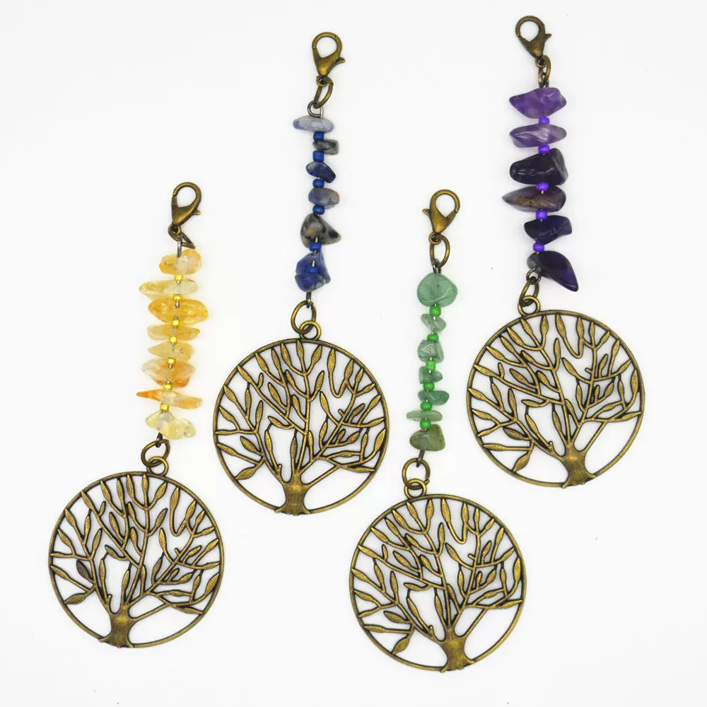 生命树 碎石项链吊坠 饰品配件 紫水晶 黄水晶 蓝纹石 绿东陵