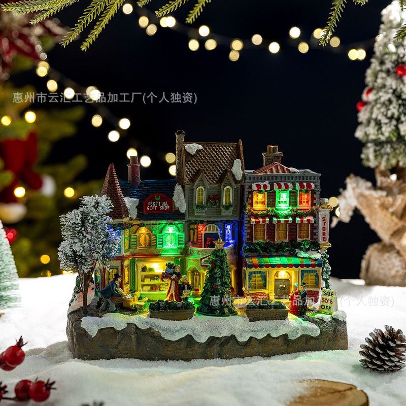 圣诞装饰品发光旋转火车音乐盒圣诞树雪屋桌面摆件圣诞节礼物DIY|undefined
