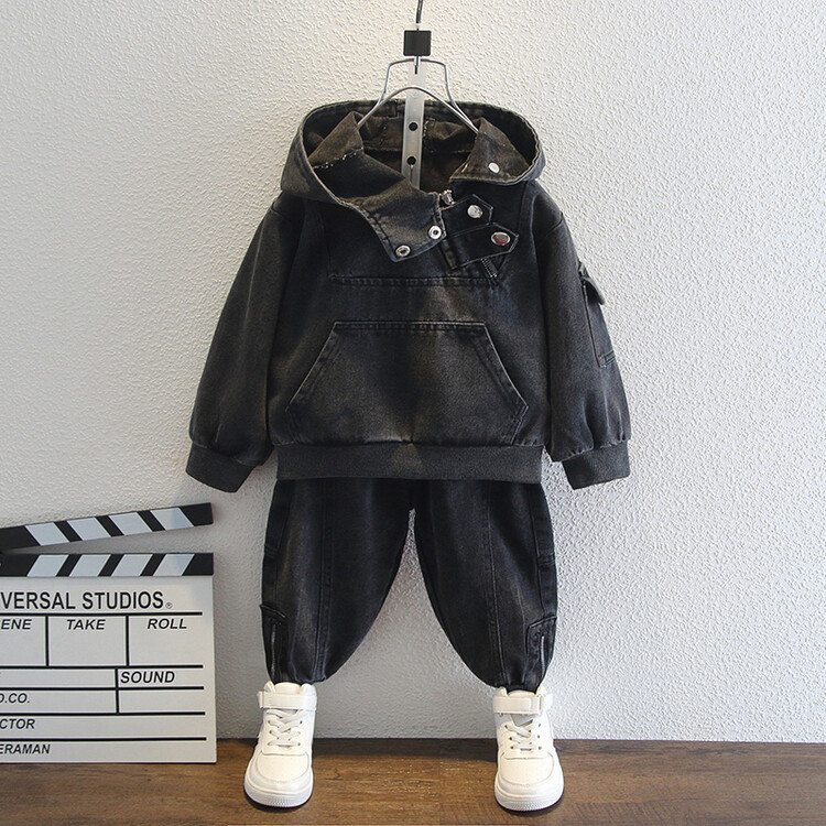 Boys' Spring Cowboy Set 2024 Autumn New Style Handsome Solid Color Clothing Small and Medium Children's Fashion_voghion.com