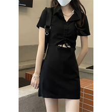 小个子收腰连衣裙设计感小众夏季女装新款2025爆款洋气小黑裙子潮