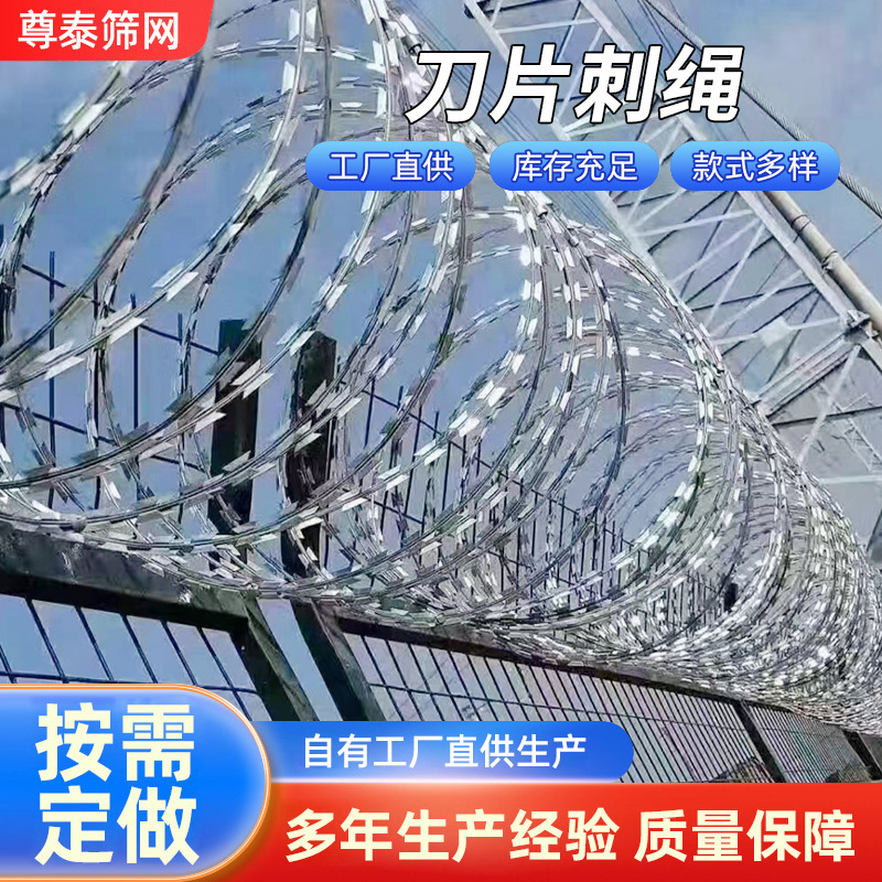 刀片刺绳双螺旋蛇腹型防鼠爬304刀片栅栏带刺机场铁路刺丝滚笼