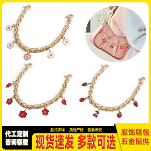 Camera handbag with cherry love pendant bag transformation decorative chain flower strawberry non-fading extended chain