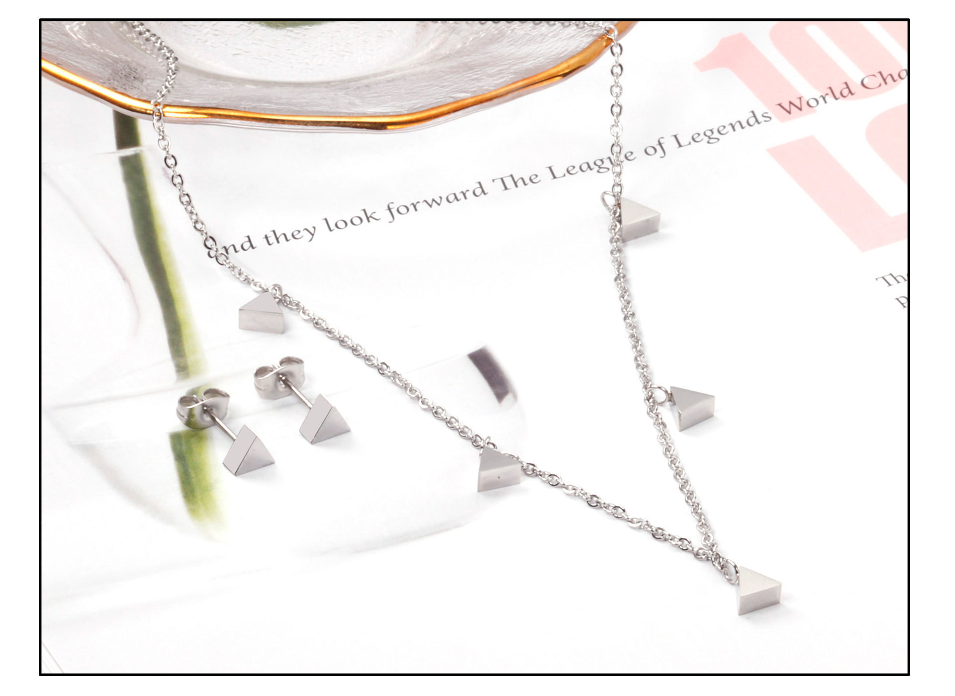 Fashion Star Moon Stainless Steel Plating Earrings Necklace 1 Set