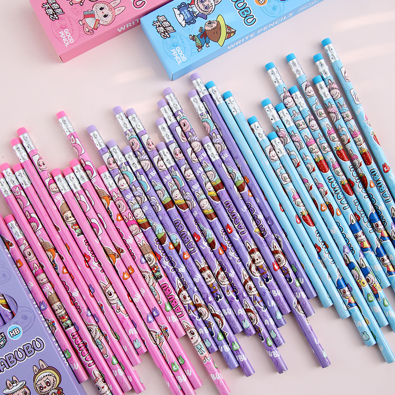 Lápiz de tela de dibujos animados lápiz de madera de goma 12 piezas de alto valor de visualización adorable estudiantes de primaria para aprender suministros de papelería