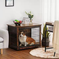 木製犬ケージ 鉄と木の組み合わせ ダブルドア付き 中型および大型犬ケージ 家具 屋内犬小屋 収納一体型犬ケージ