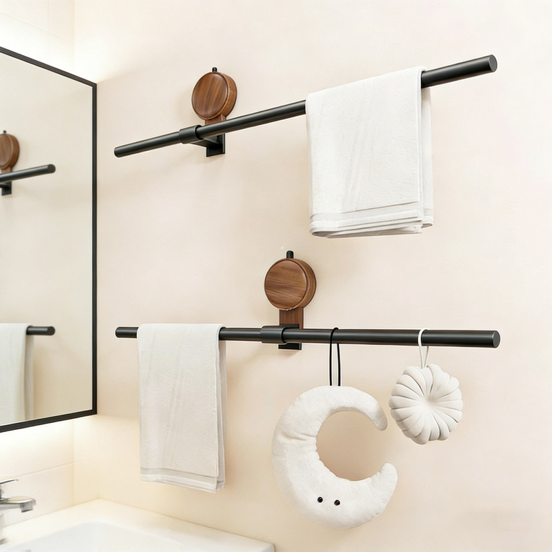 No-Drill Suction Cup Towel Rack Storage Rack Single Rod Wall-Mounted Organizer for Washbasin and Faucet
