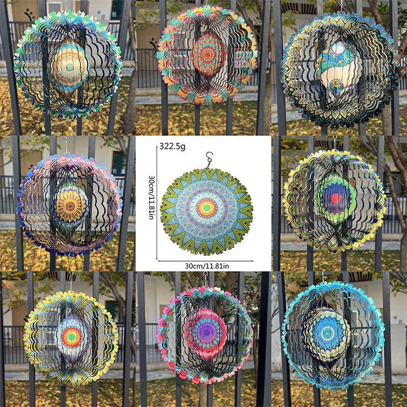 Cross-border 3D rotating wind chimes Mandala wind turn outdoor garden balcony yard creative birds stainless steel decorative hanging