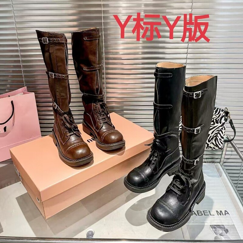 M Brand 2025 Autumn and Winter New High-Tube Lace-Up Leather Riding Boots Fashionable Comfortable Martin Boots Trending Hot Item