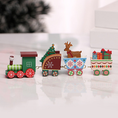 Cross-Border Christmas Gifts Creative Wooden Four-Section Train Wood Products DIY Assembled Small Gifts Desktop Ornaments