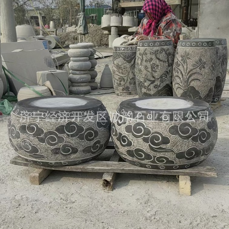 青石花岗岩雕花柱墩石批发厂家 圆鼓形方形石鼓墩图片价格 柱础石