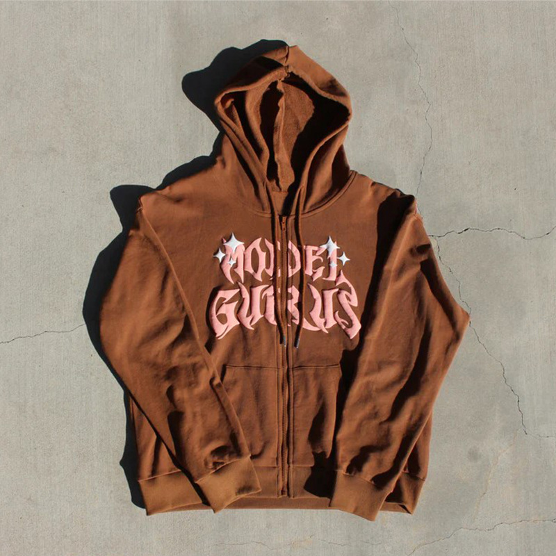 2024 American street Y2K casual pendolarismo stile cardigan con cappuccio lettera stella schiuma stampata giacca tendenza_voghion.com