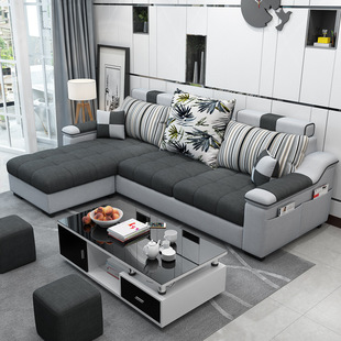 Ткань диван Небольшая квартира гостиная комбинированный угол Nordic Modern Set Простая технология тканый диван