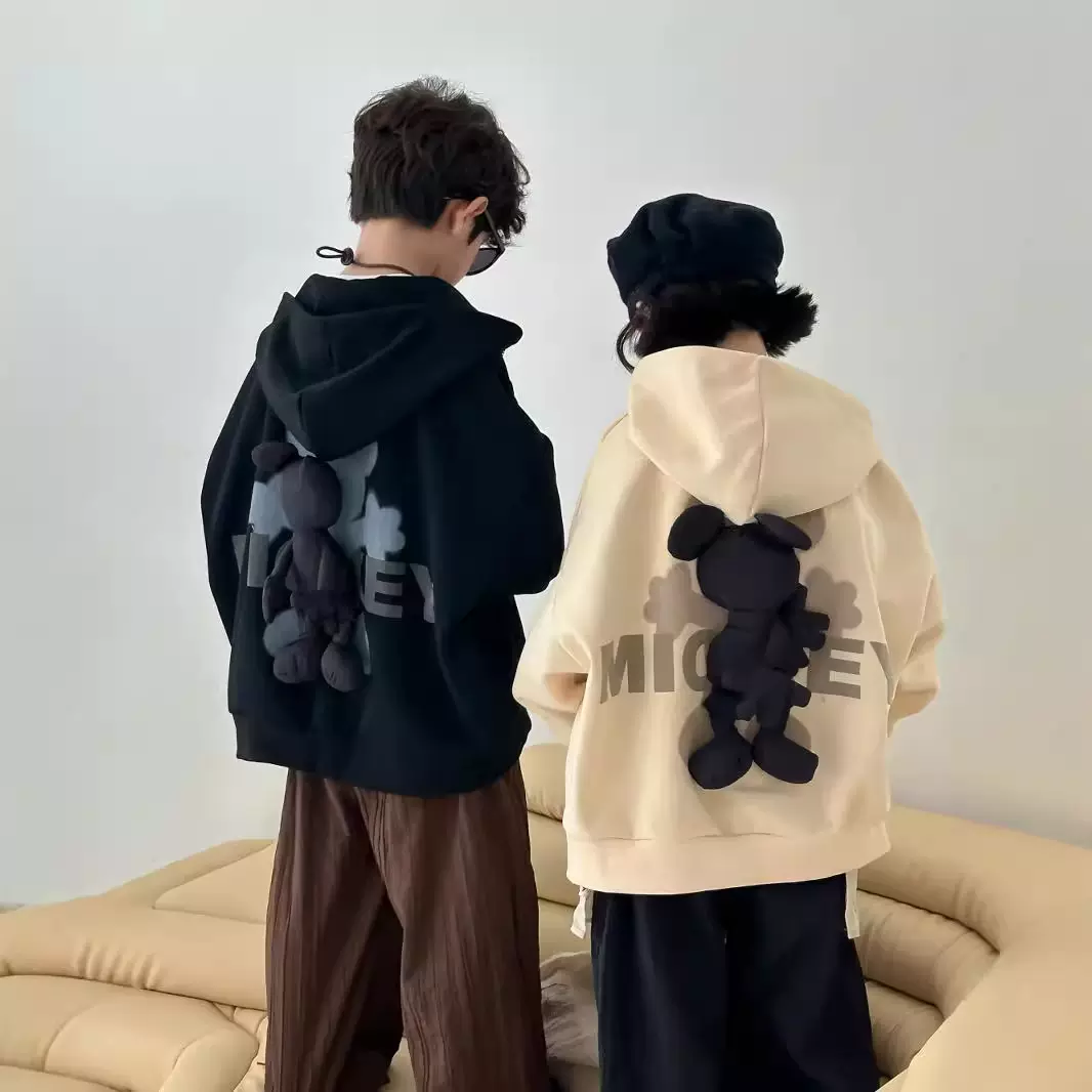 定制童外套2025秋款男女童韩版立体娃娃上衣儿童休闲连帽拉链外套