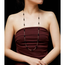 跨境原创设计串珠天然黑玛瑙长款项链配饰女时尚百搭毛衣链条秋冬