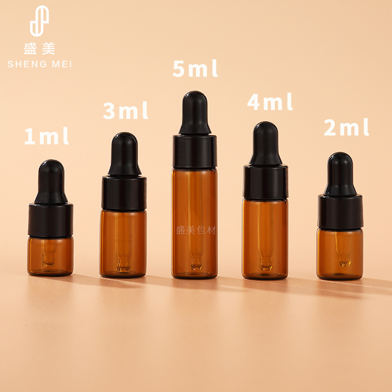 盛美 1ml 2ml 3ml 5ml茶色小精油瓶 小滴管瓶 透明试用分装小样瓶