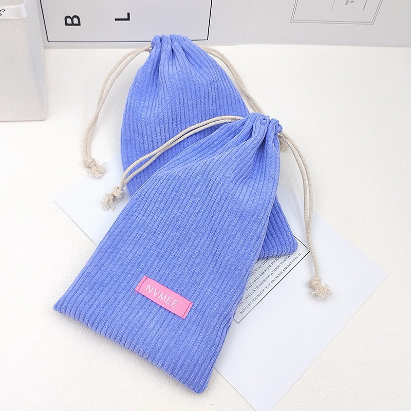 批发香芋紫色灯芯绒布袋化妆品香水精油包装袋粉饼眼影抽绳袋定制