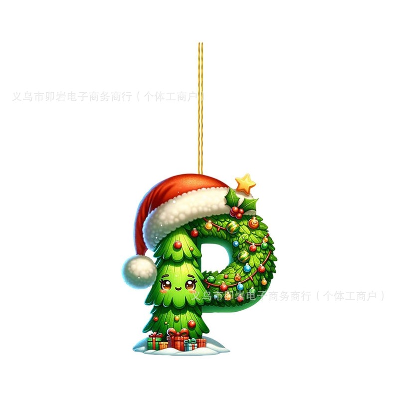 跨境2D亚克力圣诞树26字母吊坠DIY装饰挂件汽车装饰圣诞装饰挂件|undefined